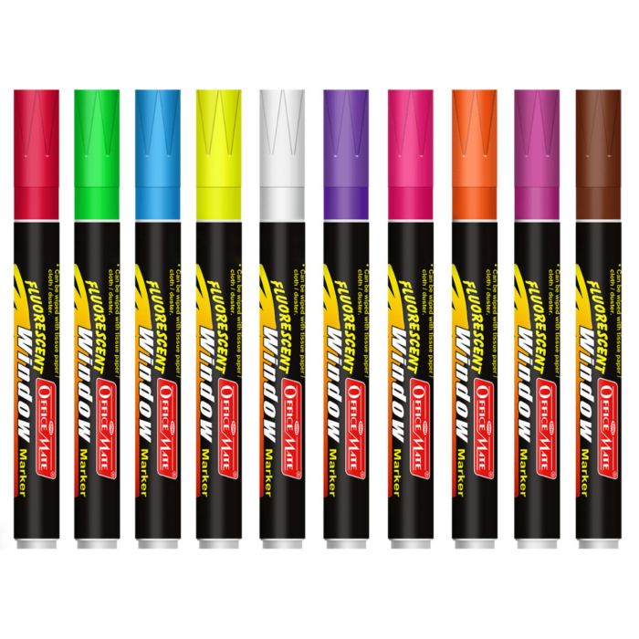 Fluorescent Window Markers / Chalk Markers (10 Pcs) Bright, Bold, Easy Erase