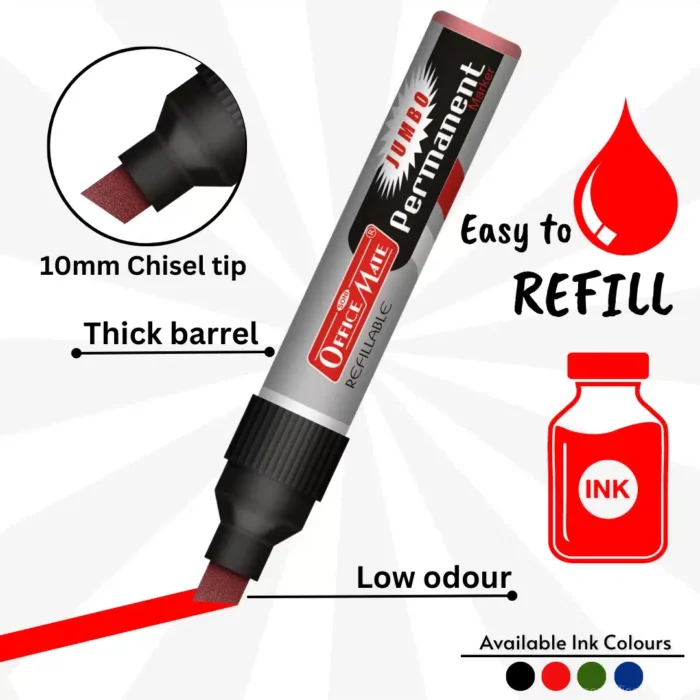 Jumbo Permanent Marker with 10mm Chisel tip, Pack of 6 pcs