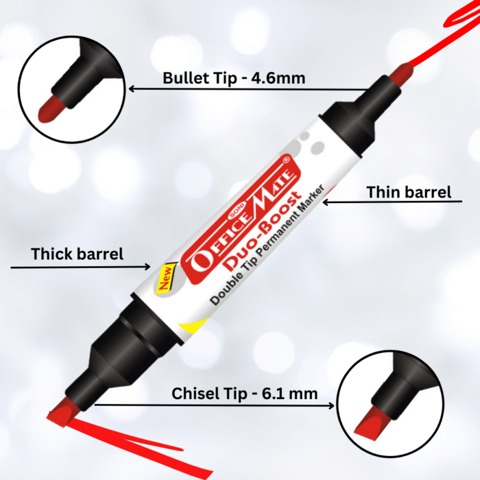 Permanent Marker Double Tip (Bullet + Chisel Tip) Pack of 10pcs