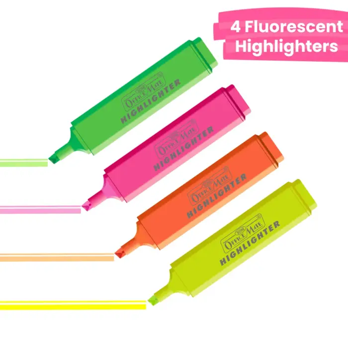 Fluorescent Highlighters (4pcs) – Vibrant Colors, Smooth Flow, 3x Longer Lasting