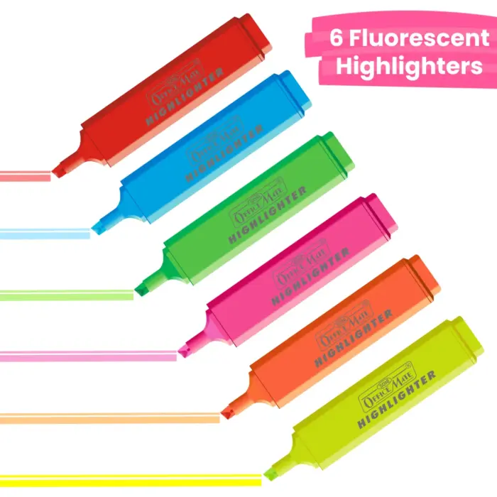 Fluorescent Highlighters (6pcs) – Vibrant Colors, Smooth Flow, 3x Longer Lasting