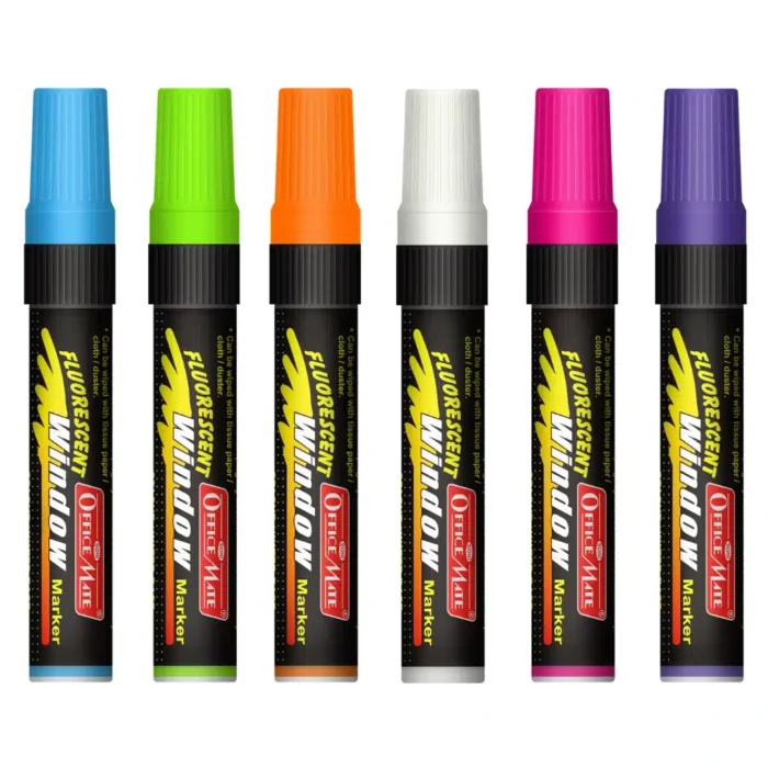 Jumbo Fluorescent Window/Chalk Marker (6pcs) Bold, Bright, Easy Erase
