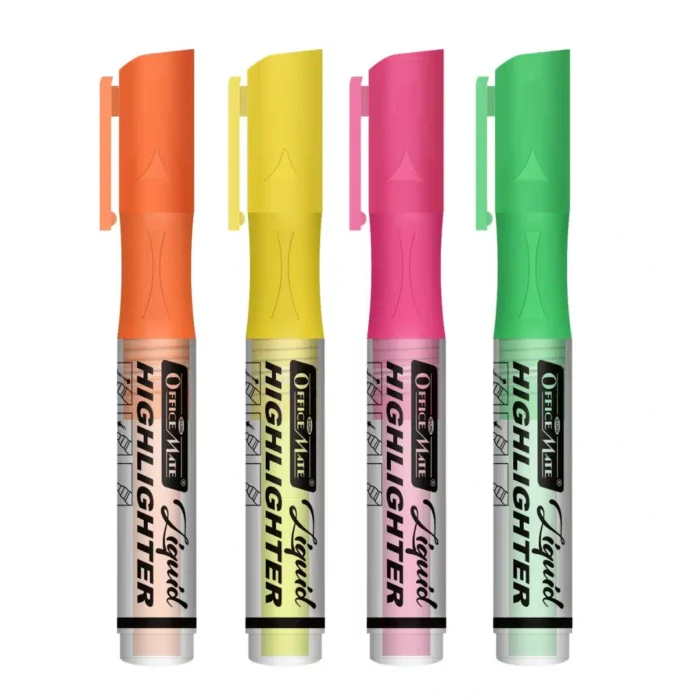 Liquid Highlighter Markers (Pack of 4) – Vibrant Colours, Smooth Flow, 3x Longer Lasting