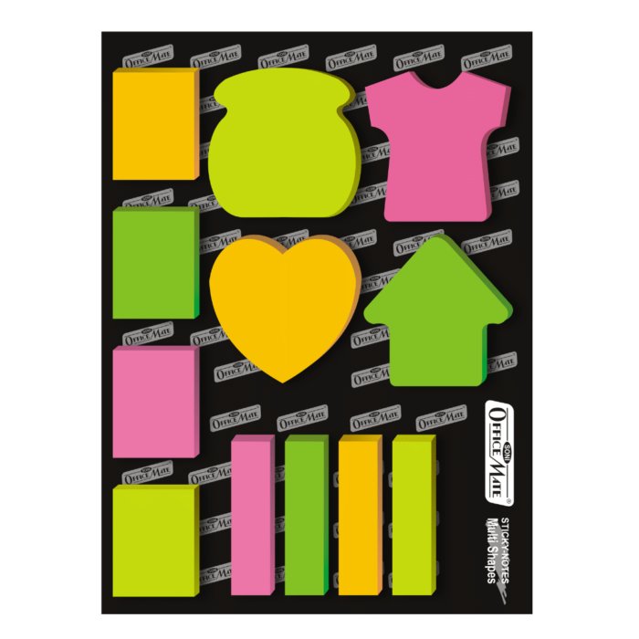 Multi-Shape Fluorescent Sticky Notes – 12 Bright and Colourful Designs