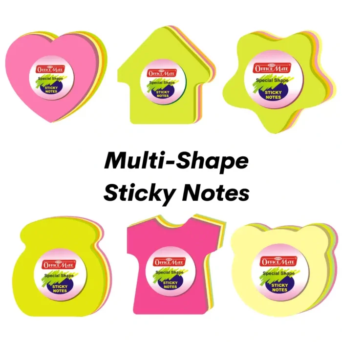 Fluorescent Multishape Sticky Note Pads – 100 Sheets
