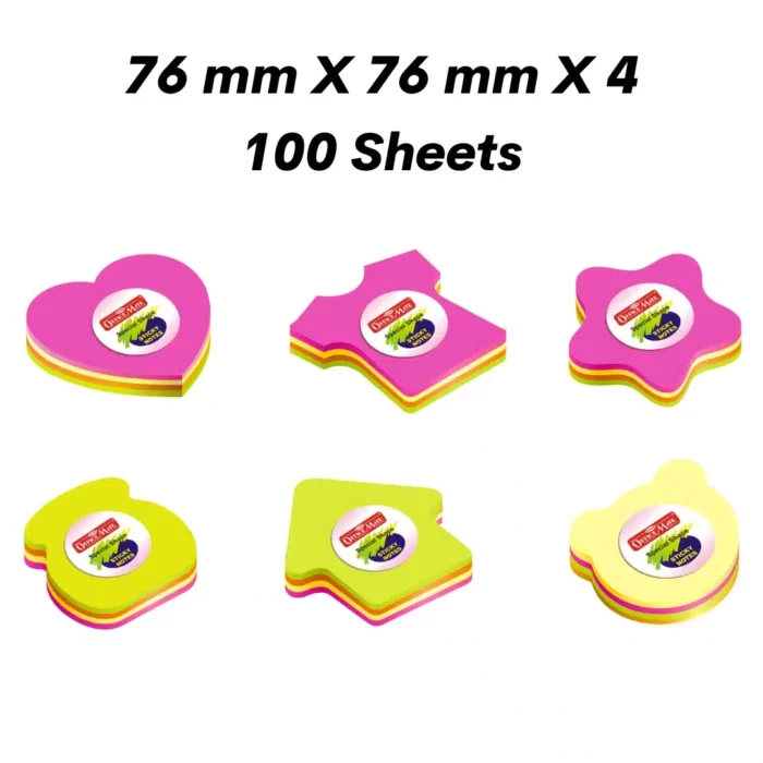 Fluorescent Multishape Sticky Note Pads – 100 Sheets