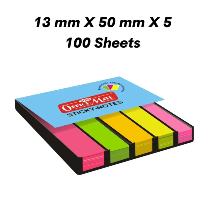 Fluorescent Sticky Note Pads – 100 Sheets (13mm x 50mm x 5)
