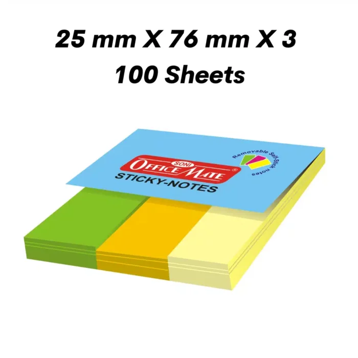 Fluorescent Sticky Note Pads – 100 Sheets (25mm x 76mm x 3)