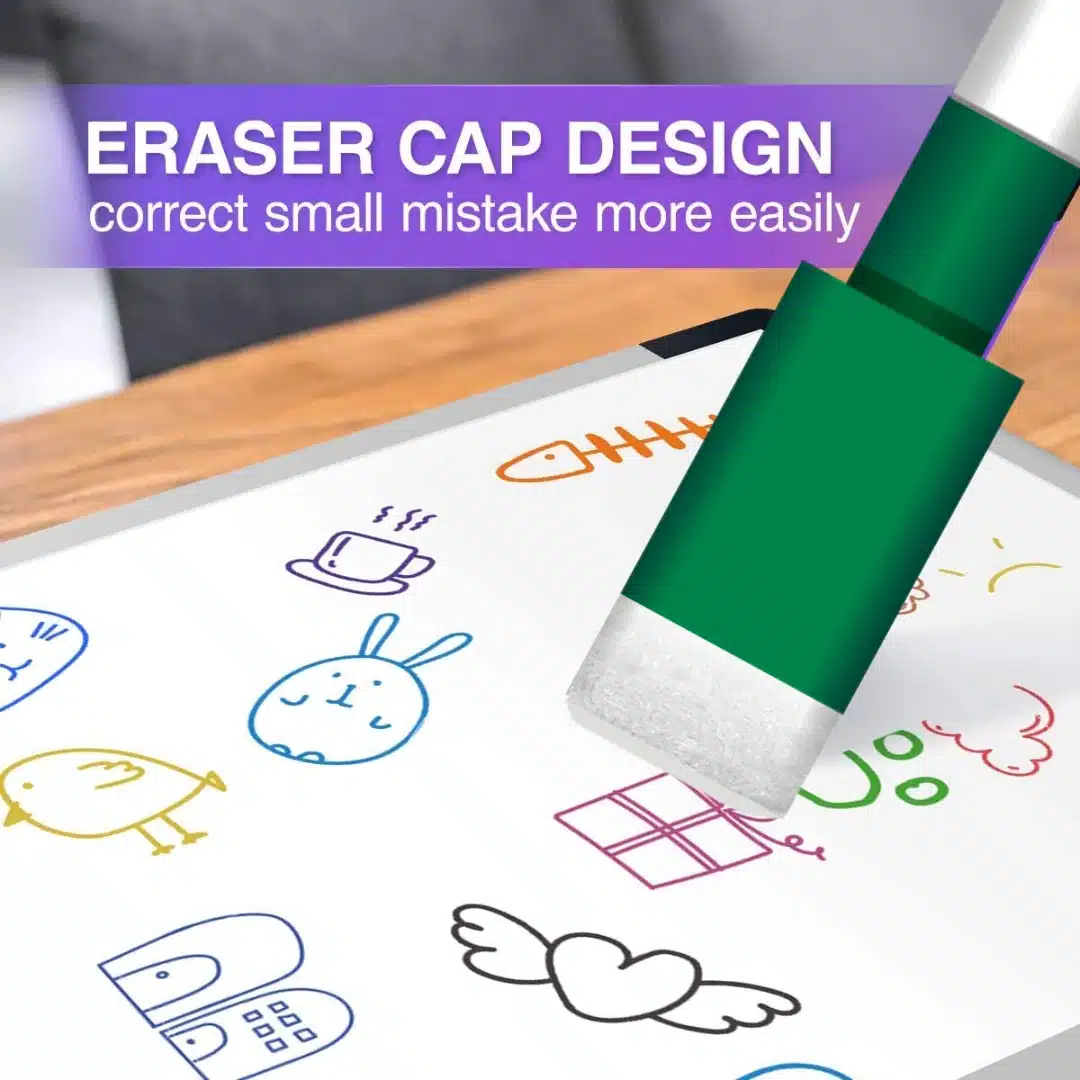 Slim Whiteboard Marker with Duster on cap, Assorted Colour (Pack of 4) – Extra Precision, Bright Colours, Easy Wipe - Image 6