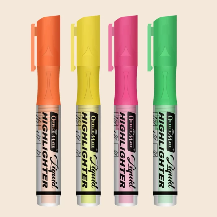Liquid Highlighter Markers (Pack of 4) – Vibrant Colours, Smooth Flow, 3x Longer Lasting