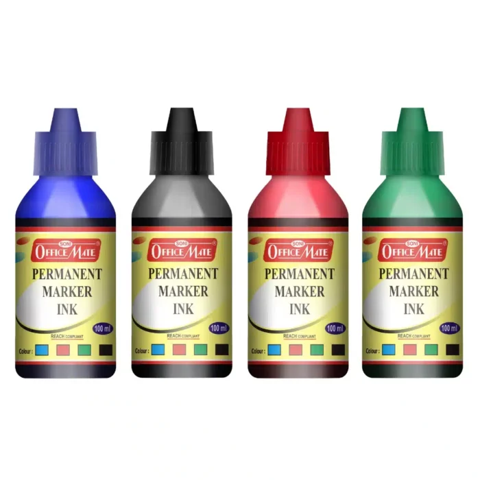 Permanent Marker Ink Bottle (100ml) – Pack of 4, Quick-Drying, Vibrant Colors