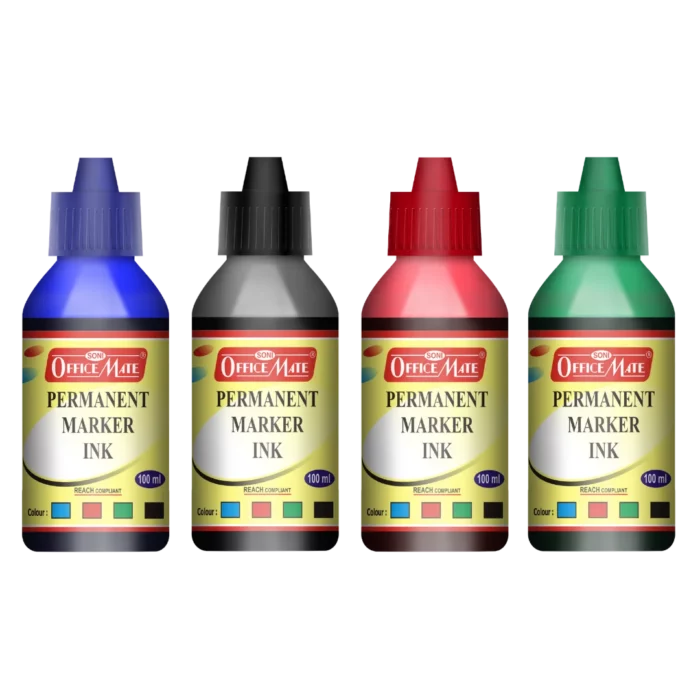 Permanent Marker Ink Bottle (100ml) – Pack of 4, Quick-Drying, Vibrant Colors