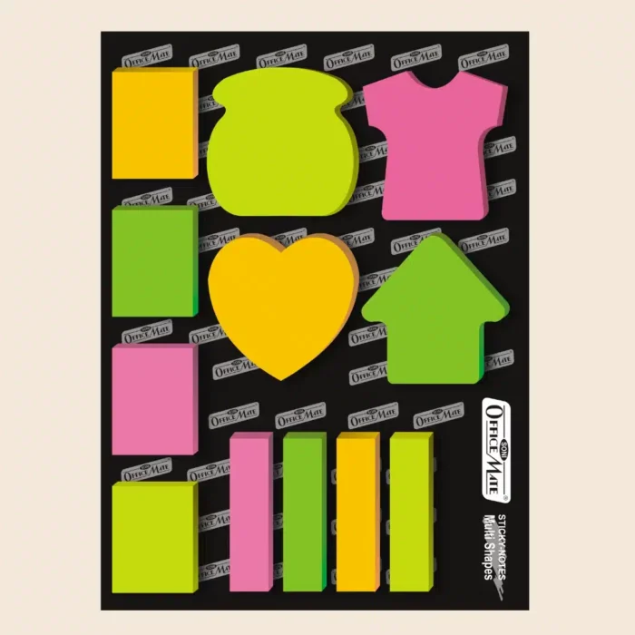 Multi-Shape Fluorescent Sticky Notes – 12 Bright and Colourful Designs