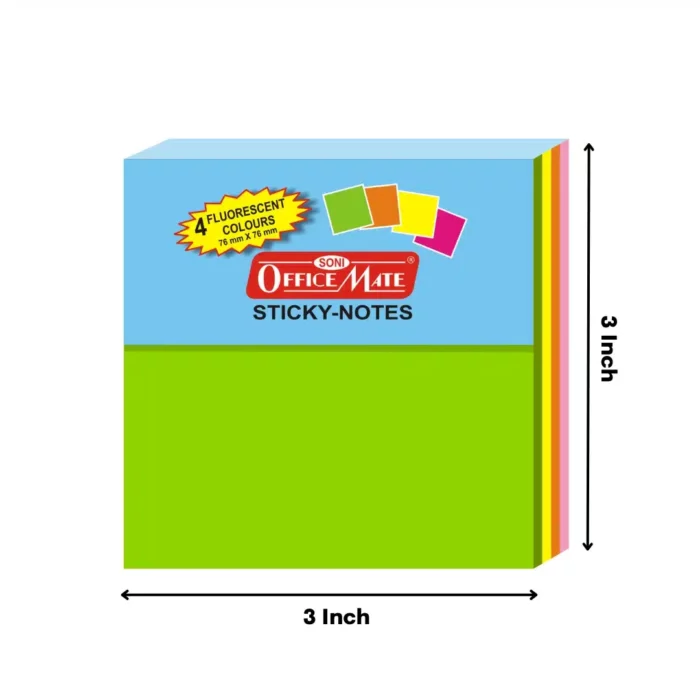 Fluorescent Sticky Note Pads Multicolor – 100 Sheets (76 x 76 x 4)