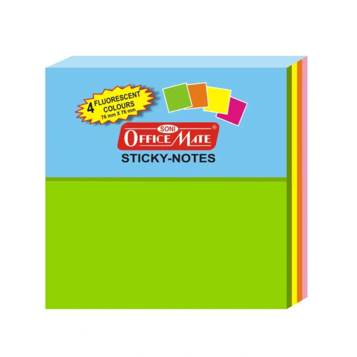 Fluorescent Sticky Note Pads Multicolor – 100 Sheets (76 x 76 x 4)
