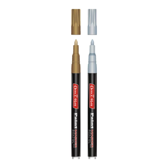 Fine Tip Paint Marker Combo (Golden & Silver) for Metallic Artwork, Non-Toxic, Multi surface usage