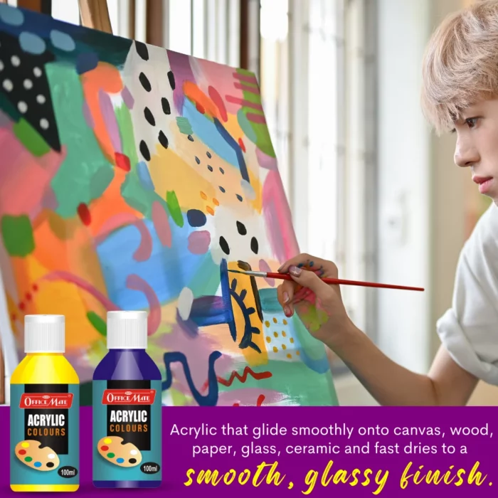 Acrylic Paint Colors (100ml) – Pack of 6, Vibrant Colours, Fast Drying