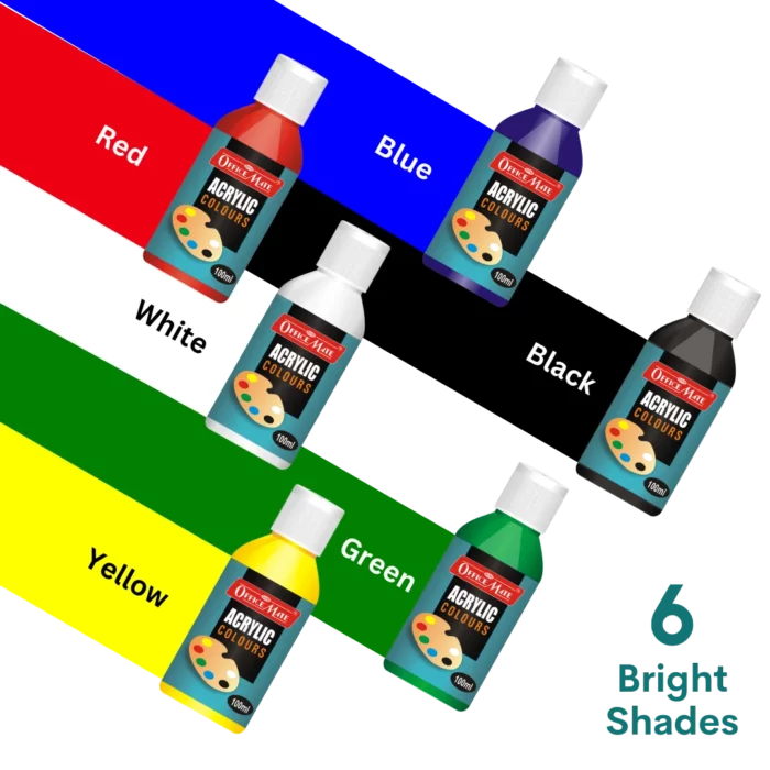 Acrylic Paint Colors (100ml) – Pack of 6, Vibrant Colours, Fast Drying