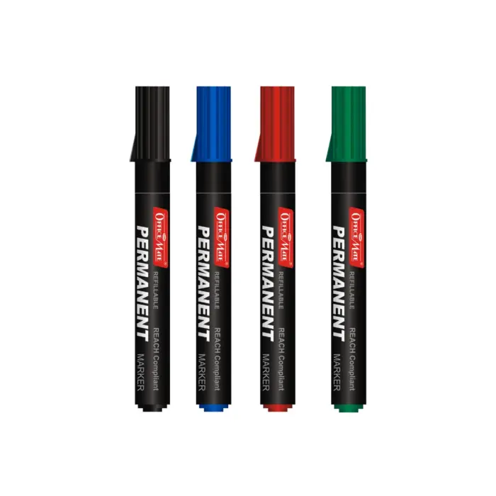 Regular Permanent Markers (Anti-Roll Cap), Assorted Colour (4 pcs), Versatile Use, Quick-Drying, Multi-Surface Markers